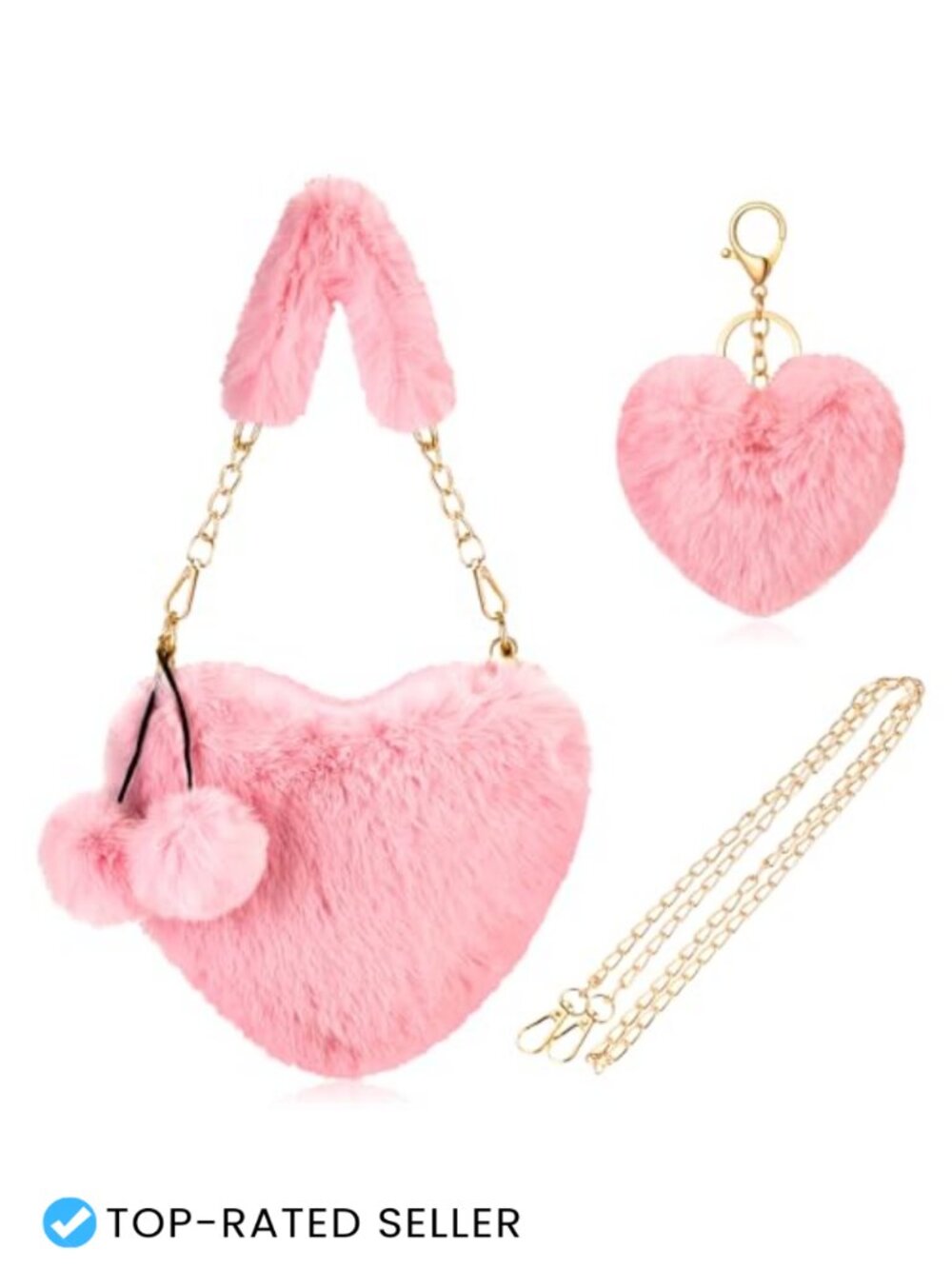 Faux Fur Heart Shaped Crossbody Purse with Chain Strap